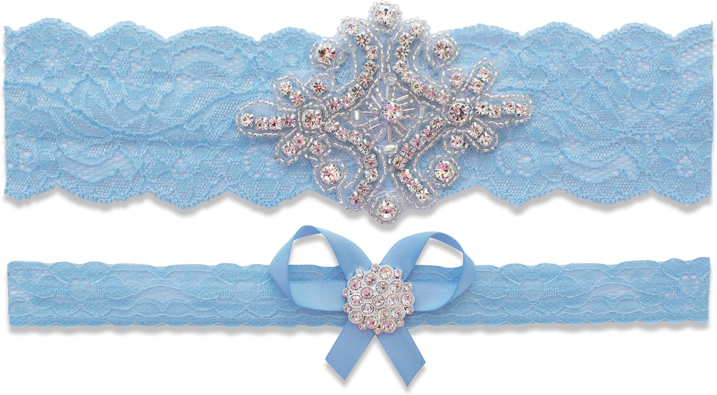 Blue Garters For Bride | Wedding Garter | Something Blue | Non Slip Grip Garter (Blue, Medium (18" - 19"))
