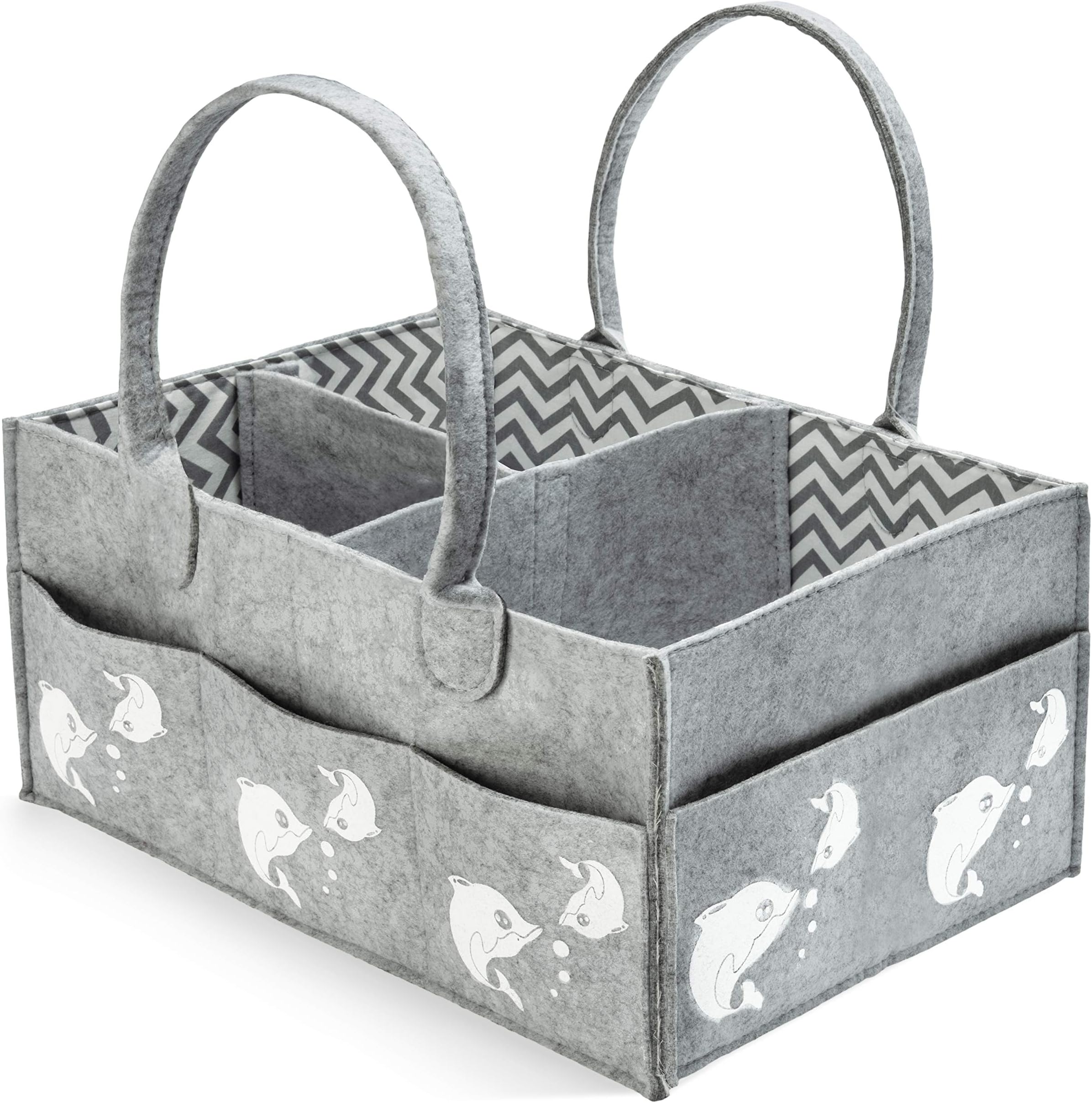 Diaper Caddy for Baby – Bedside Caddy Nursery Organizer – Baby Shower Storage Basket& Changing Table Caddy for Diapers, Toys – Portable & Practical – Removable Dividers & 8 Pockets – Polyester Felt