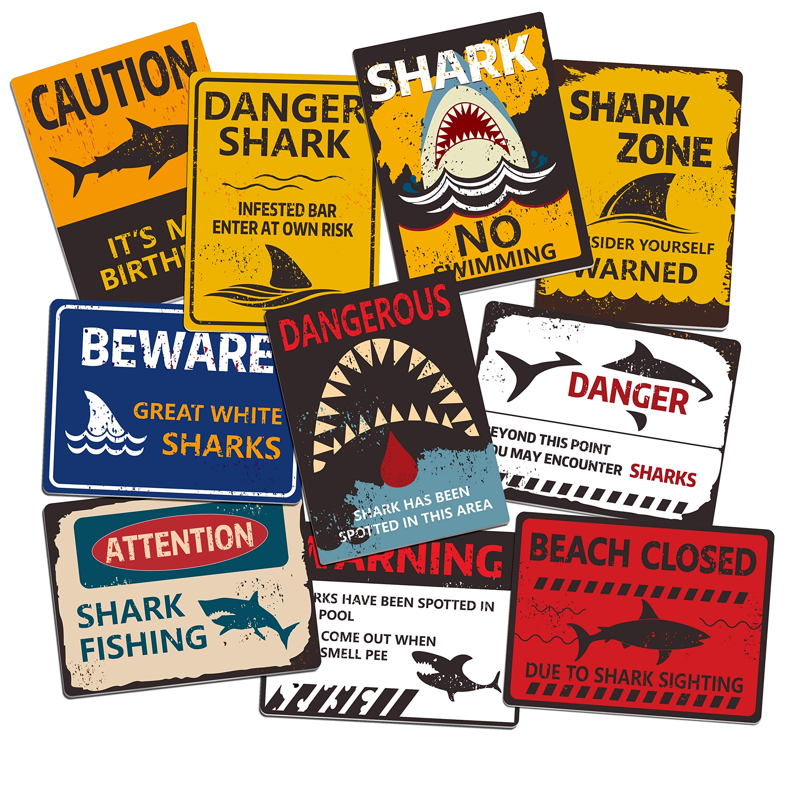 Photo 1 of 10 Designs Shark Zone Party Wall Decorations Signs for Ocean Theme Birthday Party Supplies in Horizontal and Vertical Design (Each measures 6” X 7.9”)