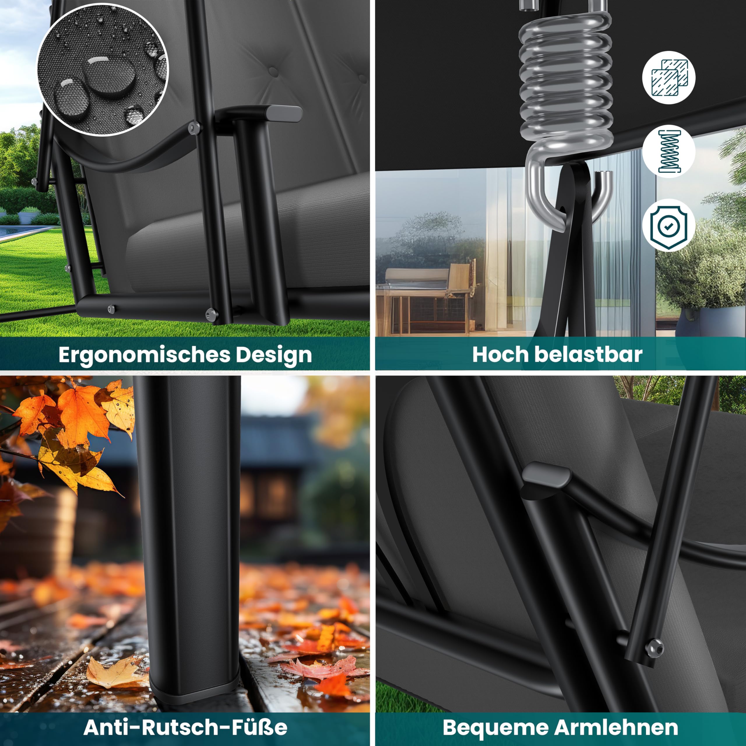 KESSER® Hollywoodschaukel mit Sonnendach 3-Sitzer & Sitzpolster-Auflage | Gartenschaukel bis 360kg belastbar | Gartenliege mit Anti-Rutsch-Füßen | Schaukelbank wasserabweisend für Outdoor & Indoor 6