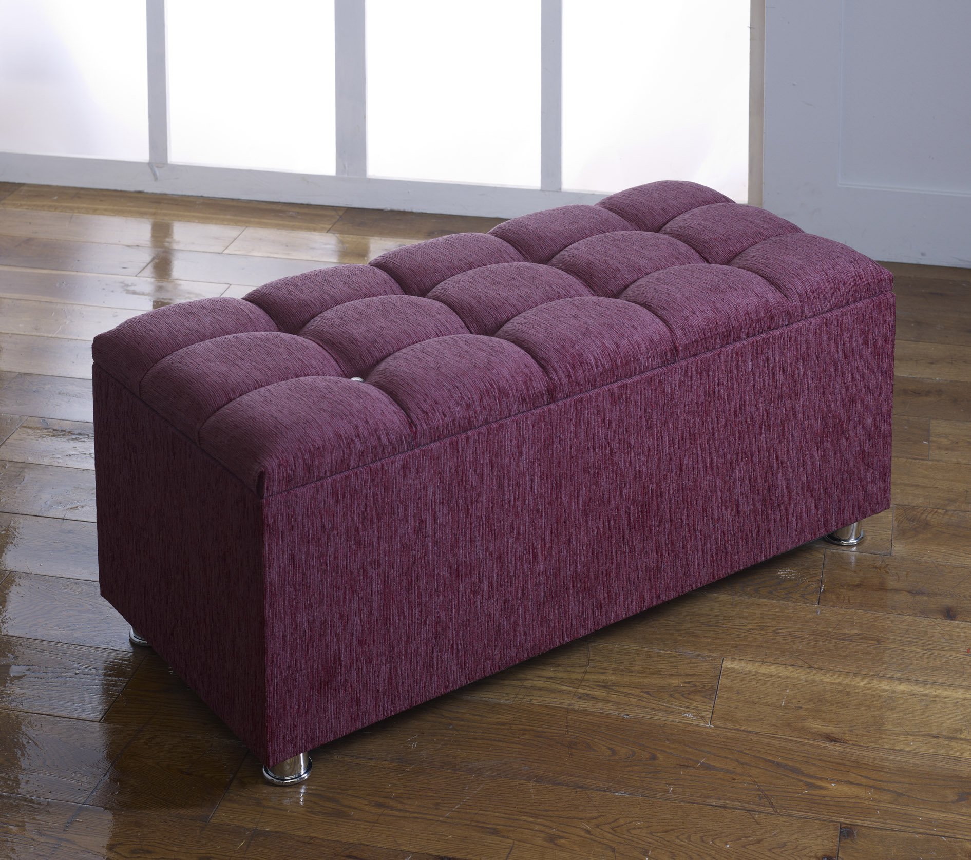 CROWNBEDSUK CUBED CHENILLE DIAMANTE OTTOMAN TOY STORAGE BLANKET BOX (AUBERGINE)