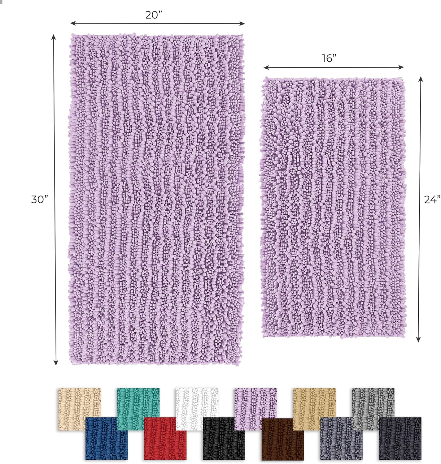 Zebrux Non Slip Thick Shaggy Chenille Bathroom Rugs, Bath Mats for Bathroom Extra Soft and Absorbent - Striped Bath Rugs Set for Indoor/Kitchen (20 x 30 + 15 x 23'', Light Grey): Kitchen & Dining