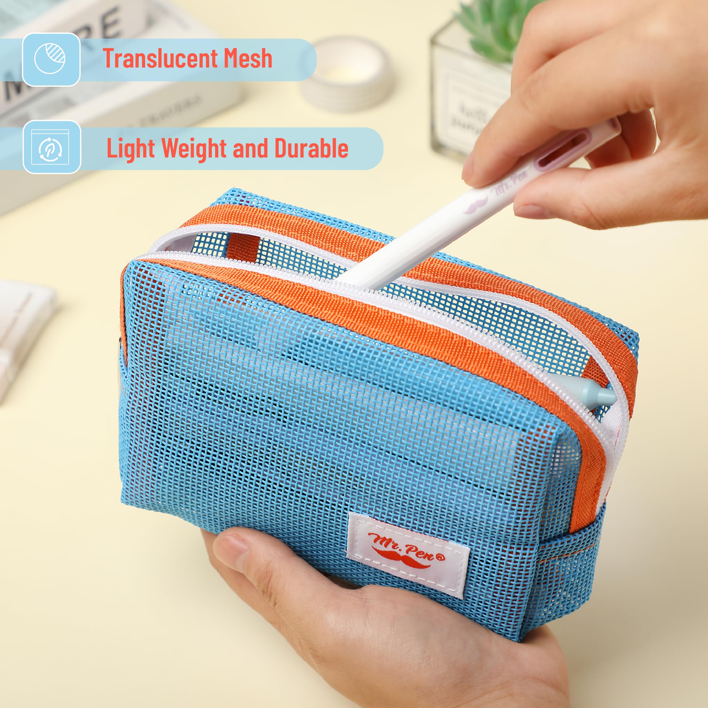 Mr. Pen- Mesh Pencil Case, Blue, Mesh Zipper Pouch Bags with Zipper Pouches for Organization, Small Pencil Pouch Small Cosmetic Bag, Purse Pouch, Cute Makeup Bag