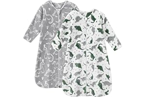 Unnivoll Fleece Baby Sleep Sack 6-12 Months Long Sleeve 2.0 Tog Baby Wearable Blanket with 2-Way Zipper Warm Sleeping Sack for Toddler Infant Newborn - Medium Grey White Dinosaur