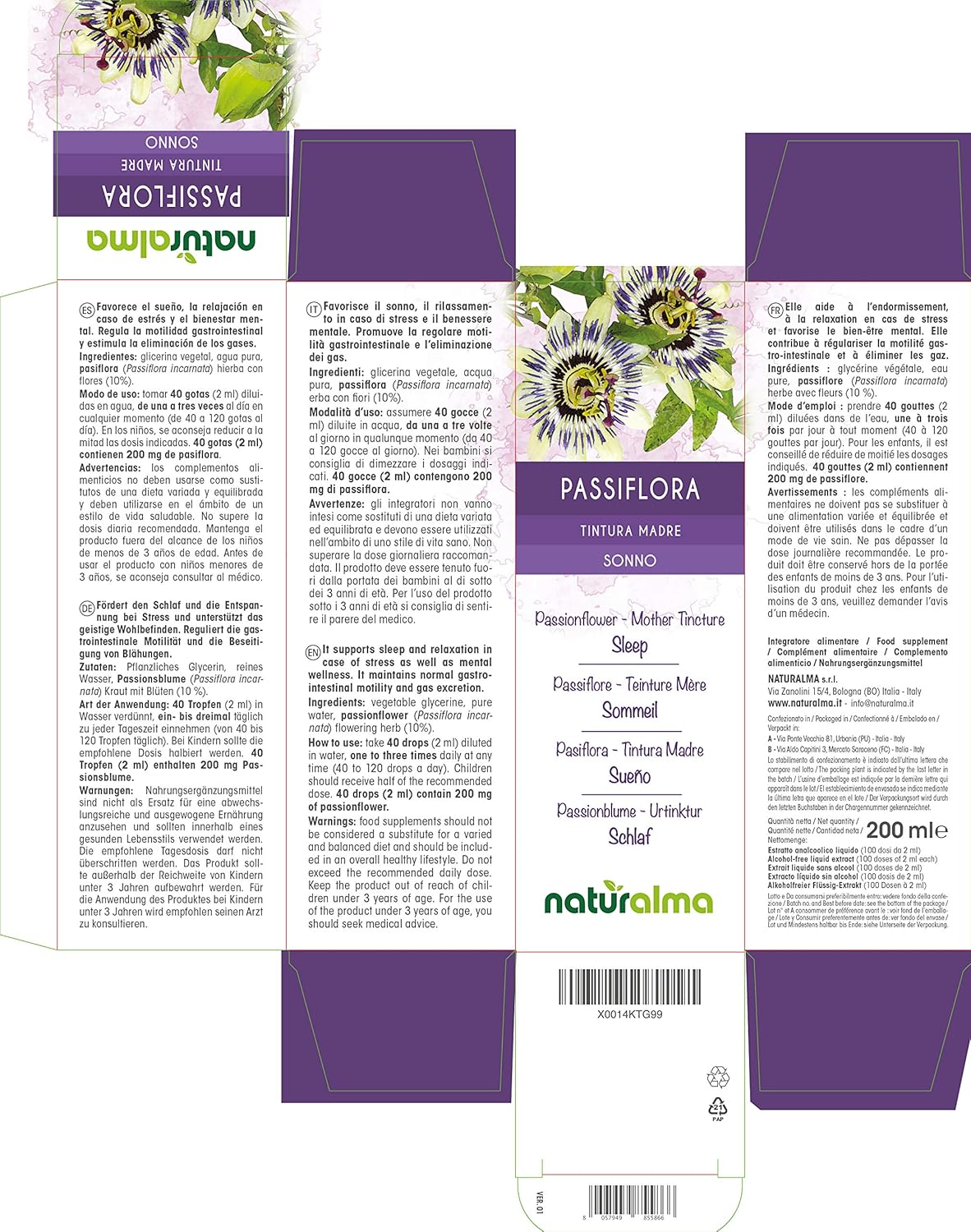 Passionflower (Passiflora incarnata) herb with Flowers Alcohol-Free Mother Tincture Naturalma, Liquid Extract Drops 200 ml - Image 3