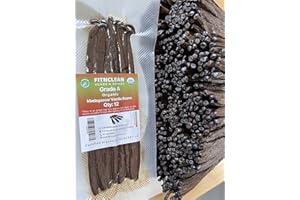 12 Organic Madagascar Vanilla Beans Grade A by FITNCLEAN VANILLA| 16-19cm Bourbon Fresh Gourmet NON-GMO Whole Pods for Extrac