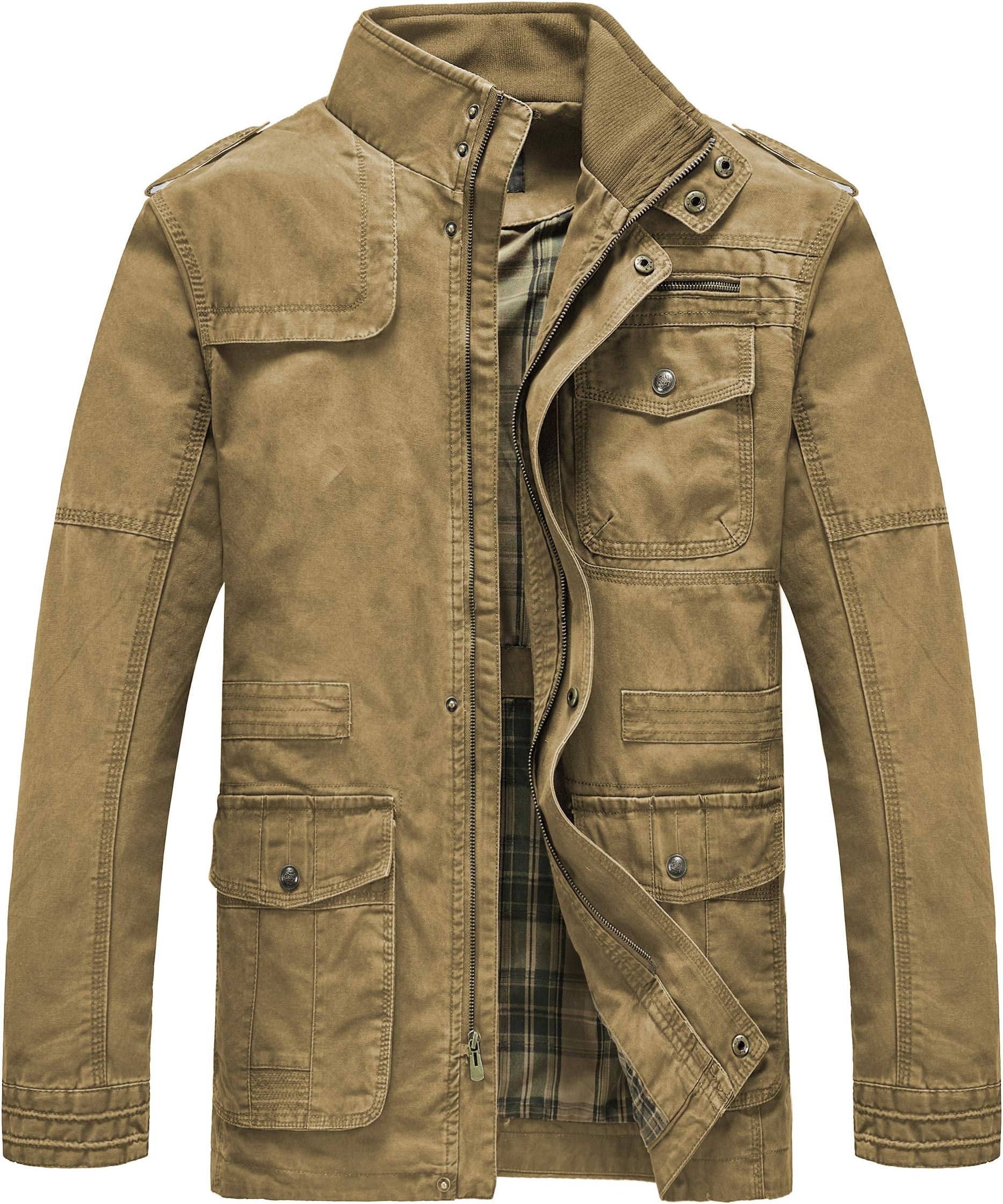Heihuohua Men's Field Jacket Cotton Stand Collar Lightweight Military Coat