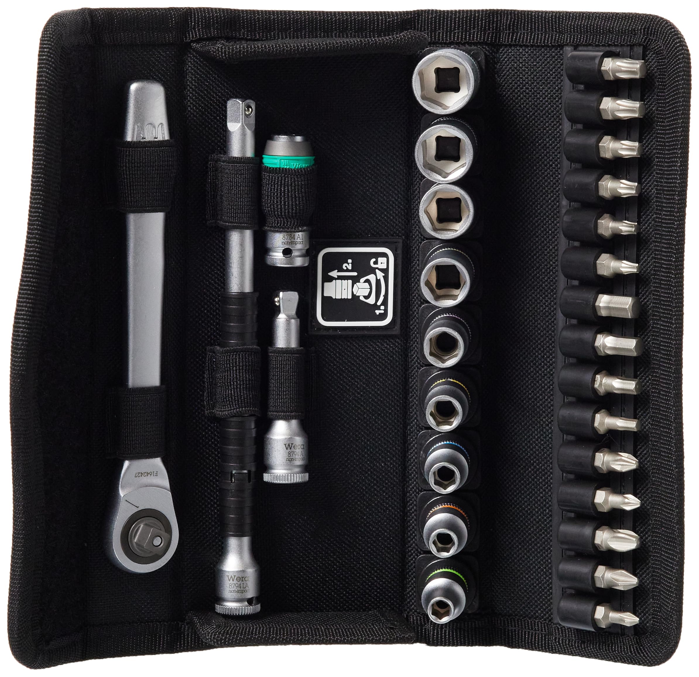 Wera 05004018001 8100 SA 8 Zyklop Metal Ratchet Set with Switch Lever, 1/4" Drive, Metric 28 Pieces