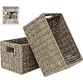 HOMESTEAD 2-Pack Rectangular Seagrass Storage Baskets with Built-In Handles, Handwoven Wicker Baskets for Pantry, Shelf, Closet & Bathroom Organization, 13.25 x 8.25 x 7.25 in