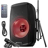 Gemini 2000W Bluetooth PA Speaker w/Stand – 15” DJ Loudspeaker System with LED Lights, USB/SD/FM, Wireless Stereo Pairing, Mic, EQ, Remote & Pro Audio Inputs – Portable Party Sound (AS-2115BT-LT-PK)