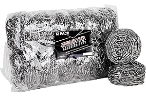 Brheez Stainless Steel Cleaner Scouring Pads [12 Pack] - Industrial & Commercial Strength Large Cleaning Supplies Dish Sponge - Individually Wrapped 80 Gram