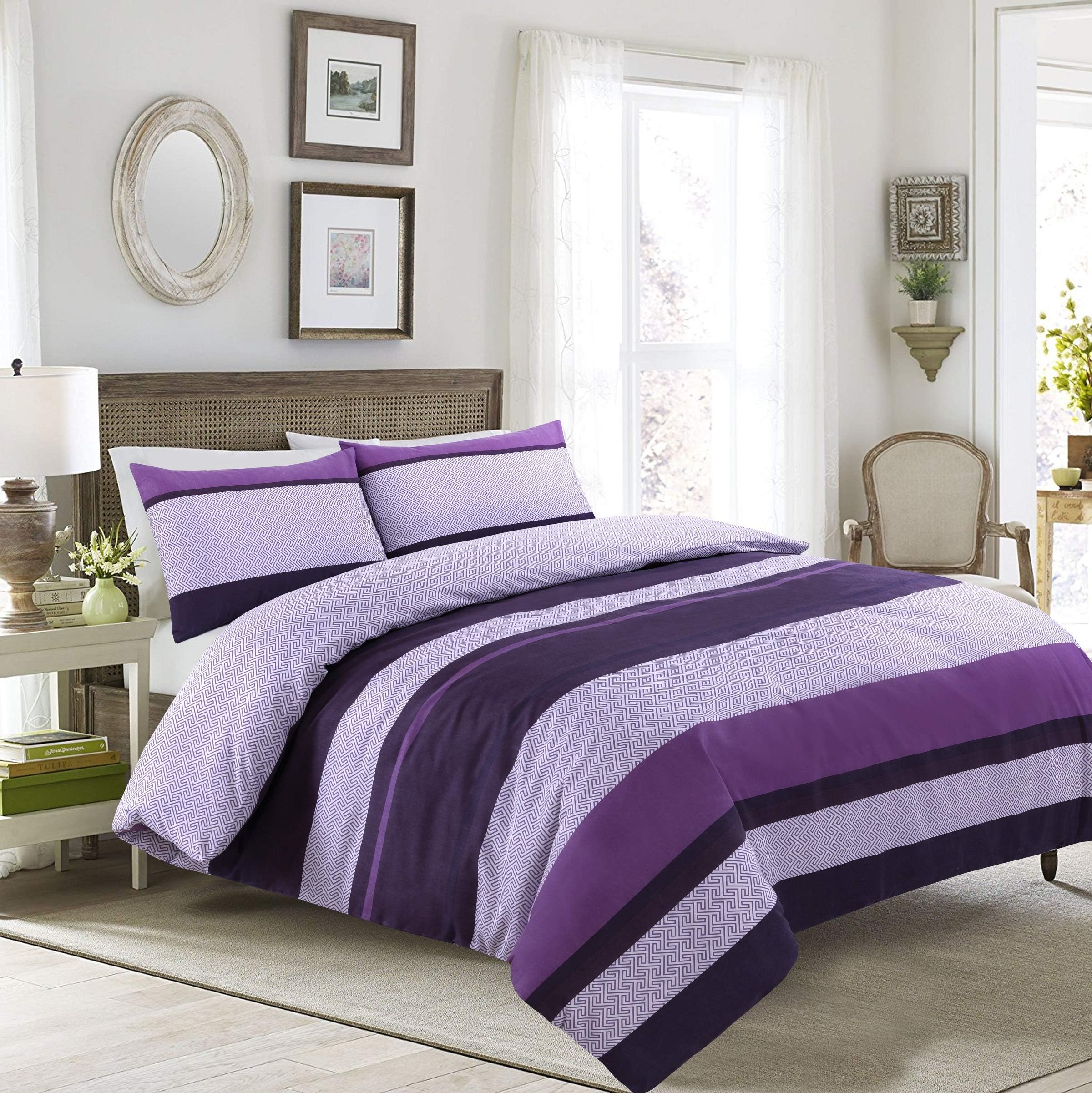 New Negative Stripe Duvet Cover Modern Design Bedding Quilt Sets With Pillowcase Single Double King Super King Size (Plum, Double)