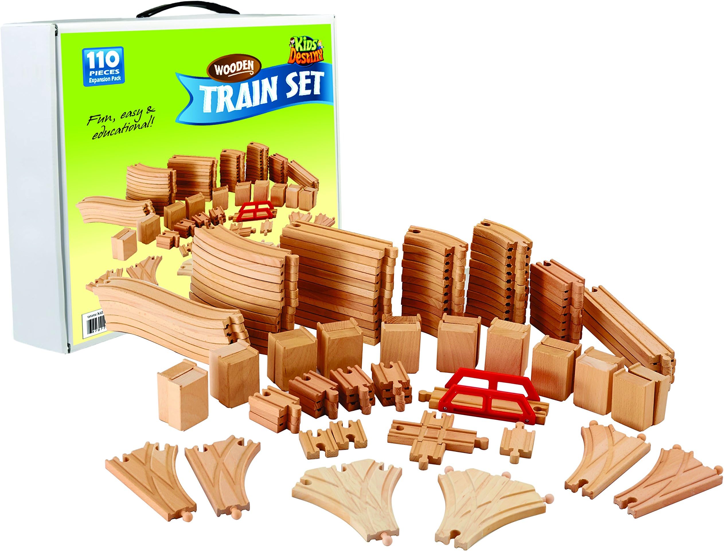 Wooden Train Track Deluxe Set: 110 Pieces - 100% Compatible with All Major Brands Including Thomas Train Wooden Railway System - By Kids Destiny