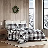 Eddie Bauer - Twin Quilt Set, Super Soft Bedding with Matching Shams, Rounded Corners, Diamond Corner Stitch (Holiday Plaid Flannel Red, Twin)
