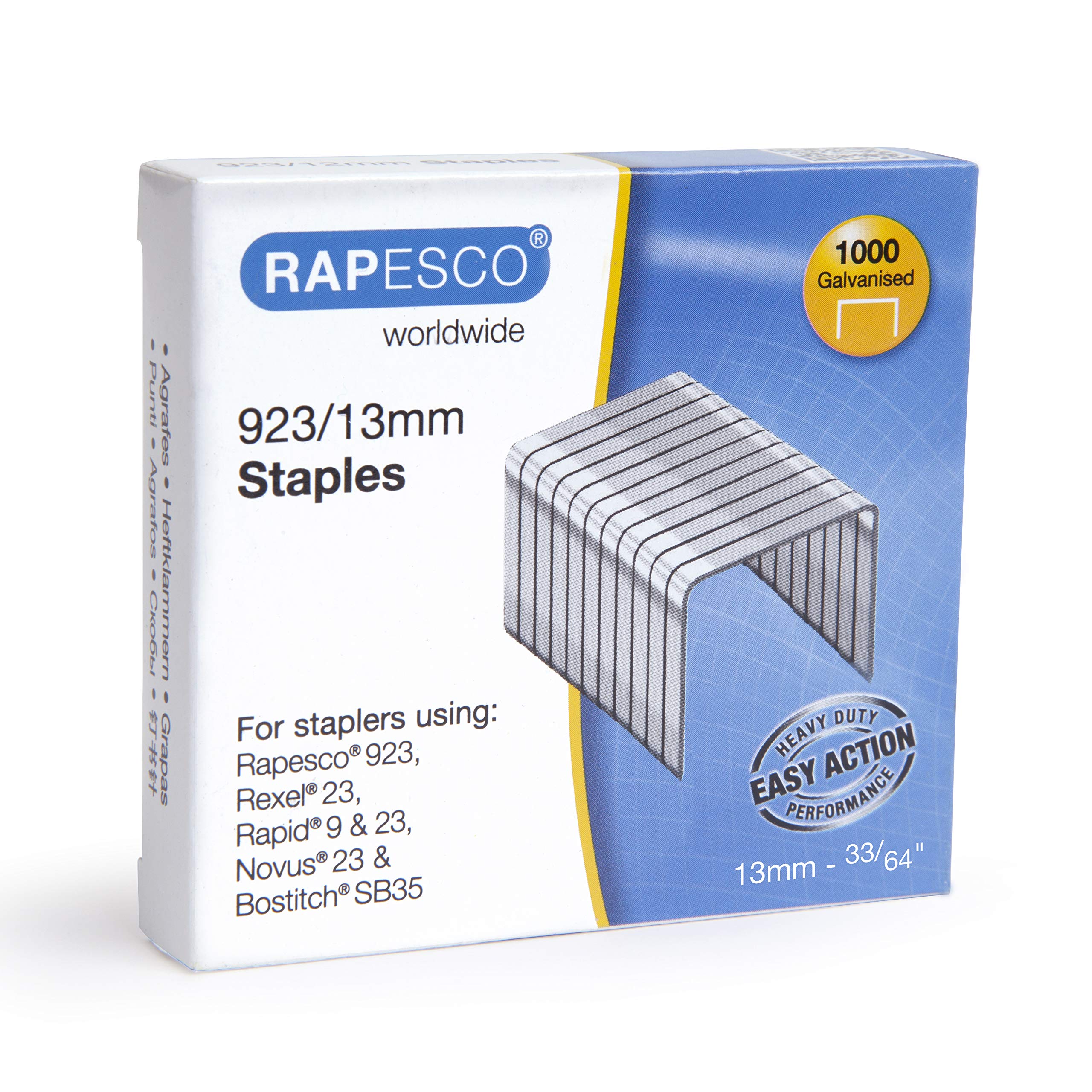 Rapesco 1484 Type 923/13 mm Galvanised Heavy Duty Staples, Pack of 1000