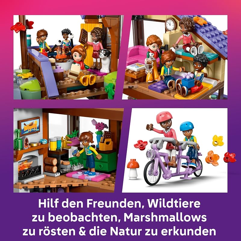 Friends Gemütliche Hütte im Herbstwald - Miniatur Spielhaus mit 4 Minifiguren, 2 Haustierfiguren & Zubehör - Kinderzimmer Deko - Geschenkidee für Mädchen ab 9 Jahren - 42705