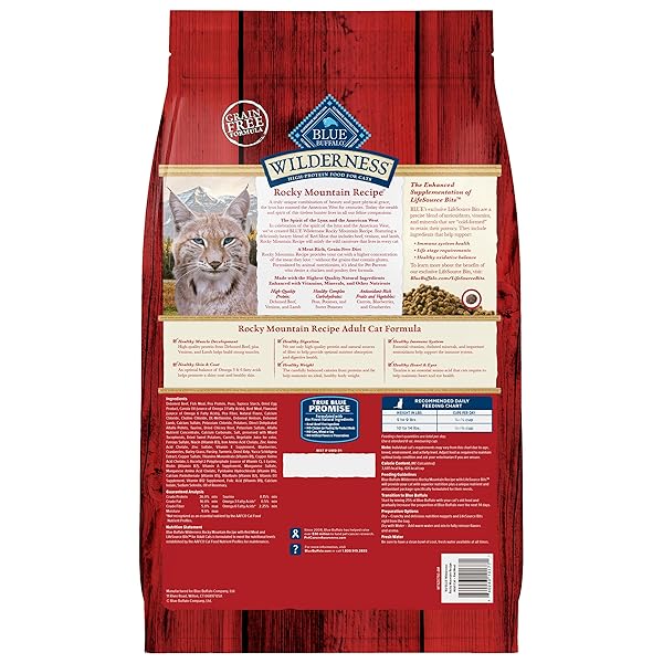 BLUE BUFFALO WILDERNESS ADULT DRY CAT FOOD, ROCKY MOUNTAIN RECIPE, CHICKEN-FREE & GRAIN-FREE RECIPE MADE WITH NATURAL INGREDIENTS, RED MEAT, 4-LB BAG