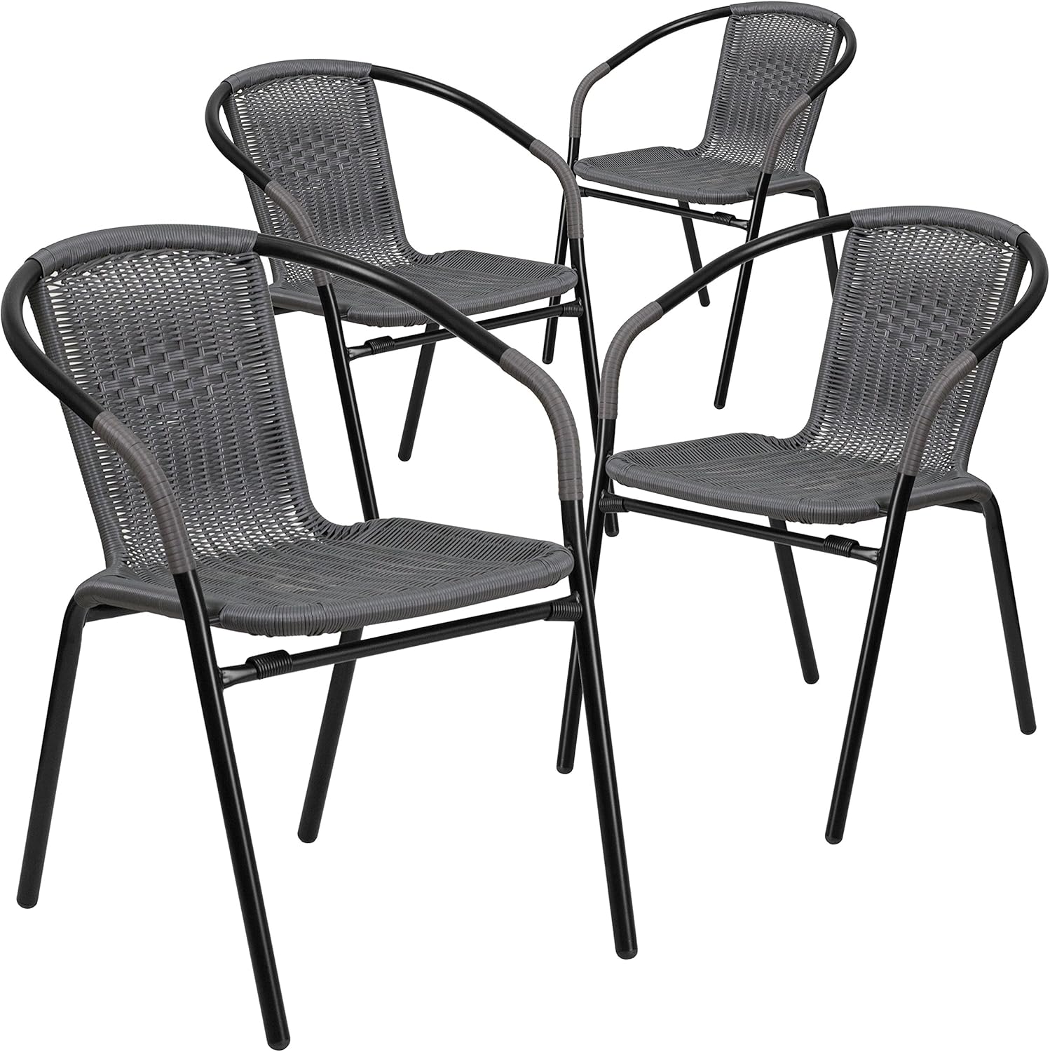 Flash Furniture 4 Pk. Gray Rattan Indoor-Outdoor Restaurant Stack Chair: Kitchen & Dining