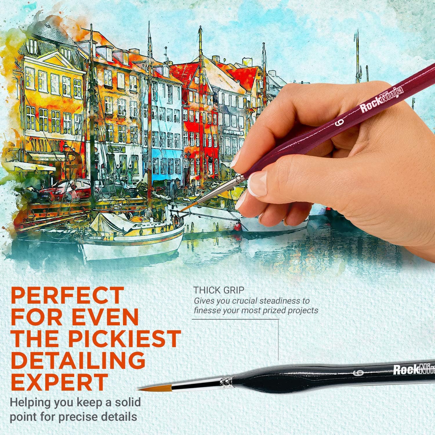 Detail Paint Brush Set, Rock Ninja 9pcs Thin Brushes for Fine Detailing & Art Painting, Acrylic,Watercolor, Oil Miniatures - Image 5