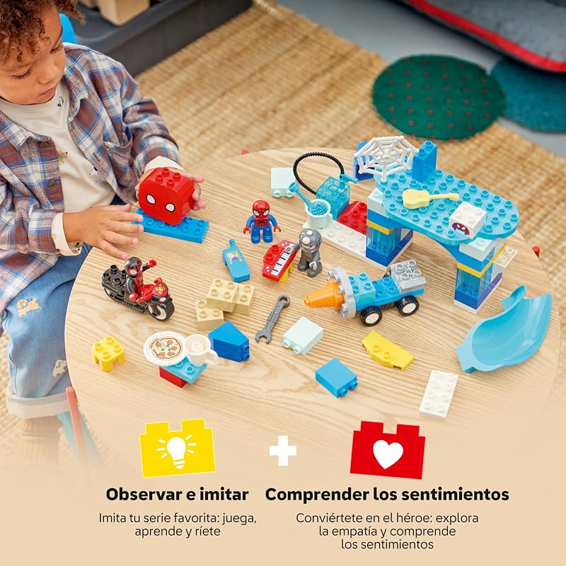 Duplo Marvel Arachnocuartel do Spidey e a sua Superequipa – Super-heróis de brinquedo com mota e 3 figuras – Jogo Educativo para Competências Motoras Finas – Presente para Crianças 2+ Anos – 10464