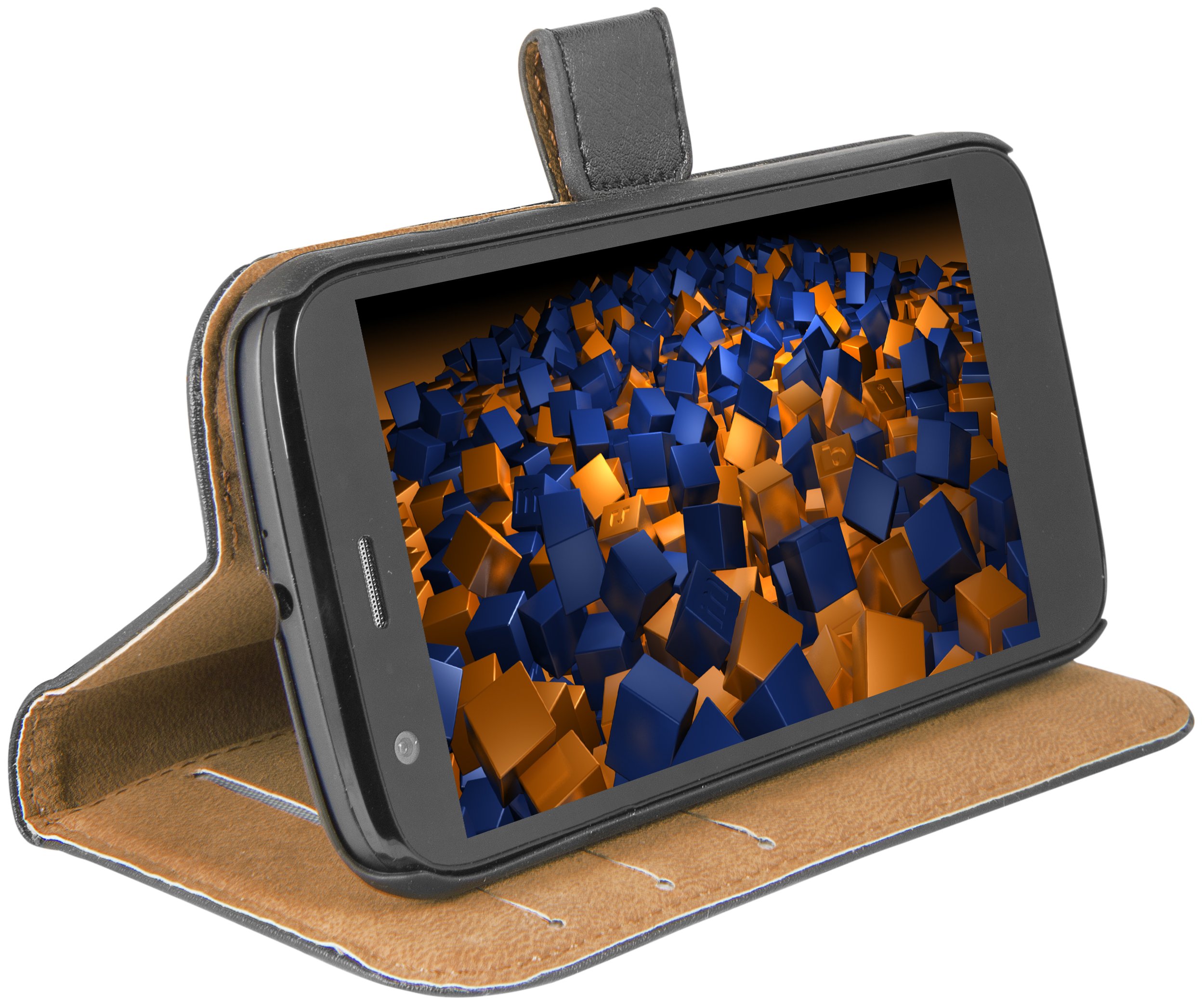 mumbi Genuine Leather Book-Style Case Compatible with Motorola Moto G Black