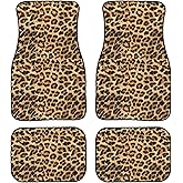 TVMDIZEE Brown Leopard Print Car Floor Mats 4Pcs Vintage Spotted Fur Wild Animal Skin Texture Cheetah Print Floor Mats for Cars Custom Front Rear Vehicle Rugs Universal Auto Accessories for Trucks