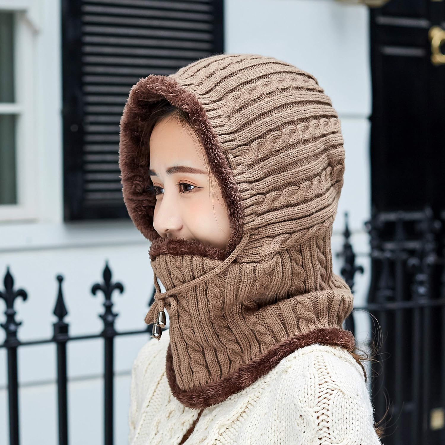 Women Balaclavas Hat Beanie Snow Ski Winter Knit Fleeced Skull Cap Neck