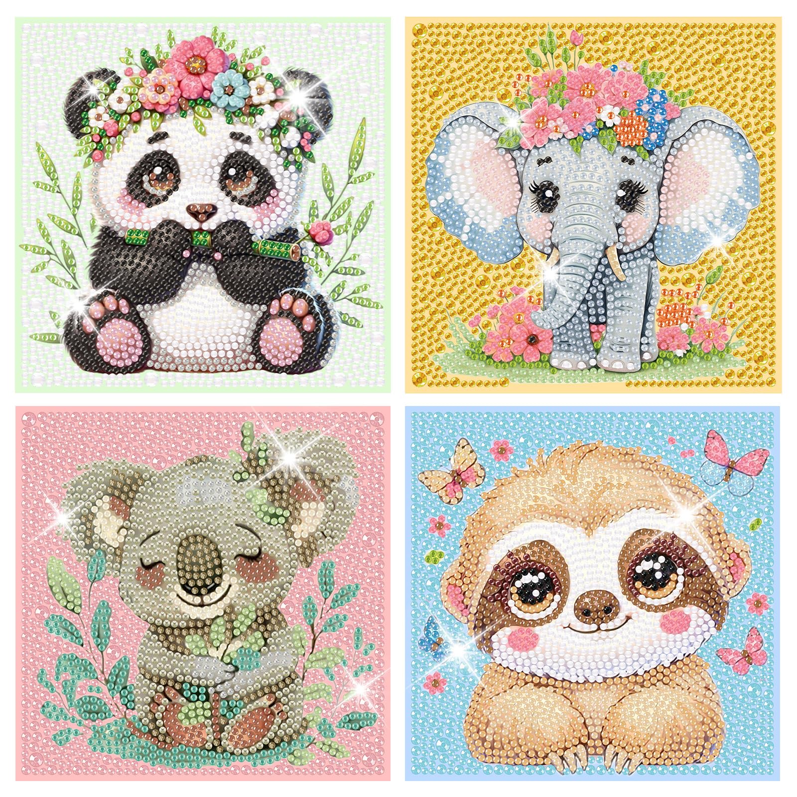 TLIOBLO 4 Pack Cartoon Diamond Painting Kits for Kids, Cute Animals Diamond Arts Mosaic Kits for Adults Beginner, DIY Full Drill Diamond Dots Craft Arts for Home Wall Decor 15X15cm