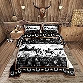 Feelyou Western Aztec Comforter Set Twin Size Horse Cowboy Bedding Set for Boys Men Kids Teens Rustic Western Decor Country Wild West Down Comforter Black and White Duvet Set with 1 Pillowcase