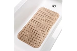 TIKE SMART Large Non-Slip Bathtub & Shower Mat 31 inch x16 inch (Smooth/Non-Textured Tubs Only) Safe, Clean, Machine-Washable, Superior Grip&Drainage, Vinyl, Transparent Brown, Medium