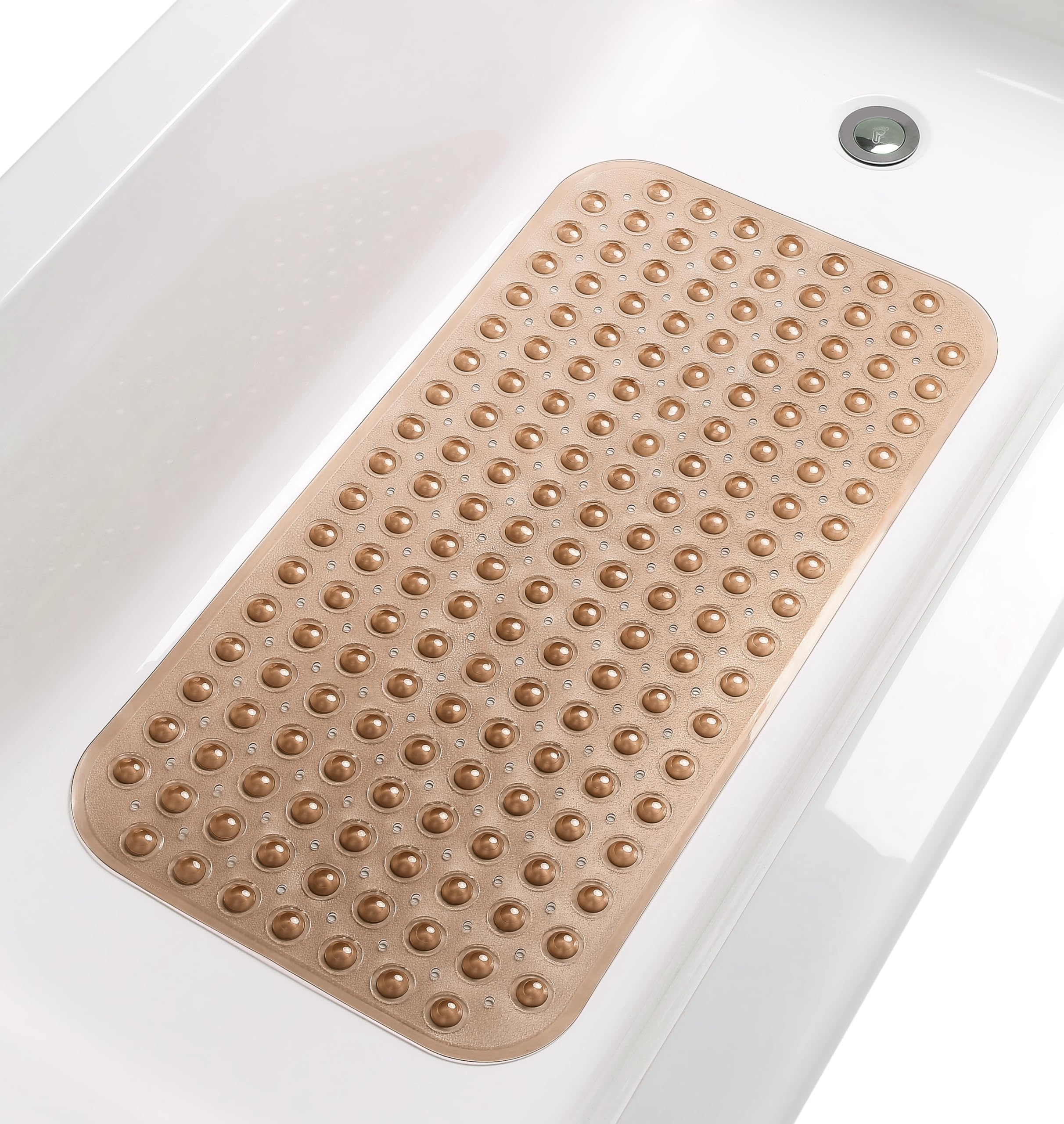 TIKE SMART Large Non-Slip Bathtub & Shower Mat 31 inch x16 inch (Smooth/Non-Textured Tubs Only) Safe, Clean, Machine-Washable, Superior Grip&Drainage, Vinyl, Transparent Brown, Medium