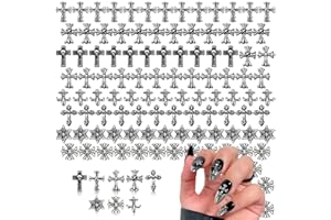 NOVSIX 100 Pcs Cross Nail Charms for Nails Design - Cross Charms for Nails Silver Nail Charms and Gems Nail Charms y2k Nail Cross Charms Nails Charms - Nail Art Charms Cross Nail Charm Nail Art Templates