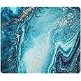 Auhoahsil Mouse Pad, 12 x 10 in Thick Rubber Premium-Textured Non-Slip Stitched Edges Waterproof Square Mouse Mat with Cute Pattern for Gaming Work Computer Office, Larger, Blue Marbling Art