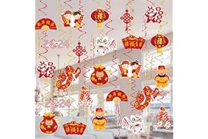 TIFESON 36 PCS Chinese New Year Decorations Hanging Swirls - 2024 Year of The Dragon Ceiling Hanging for Home Office - Happy Lunar New Year Party Swirl Decor, NYE Party Decorations Supplies