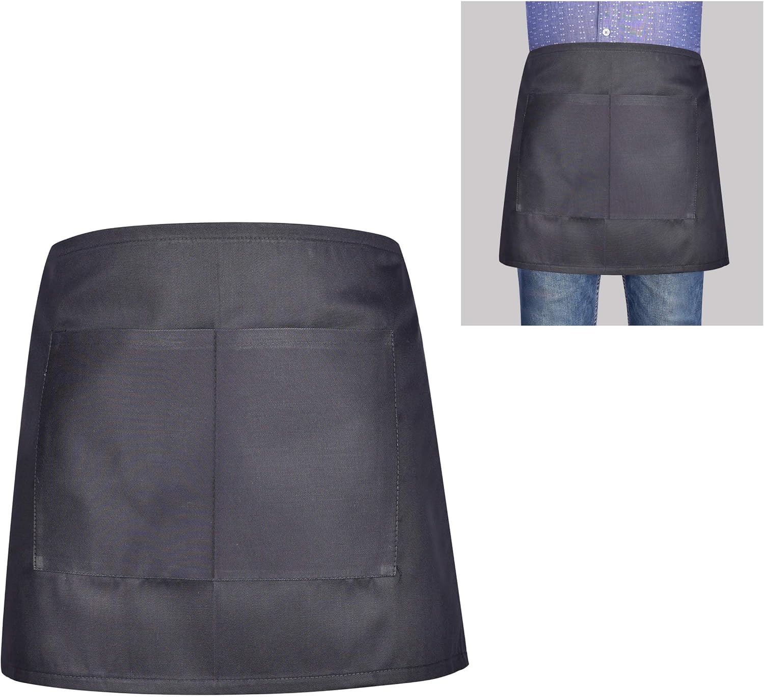 Ikan Waist Apron (One Size, Black) for Men Women Kitchen Restaurant Home Work Apron with 2 Pockets - Image 3