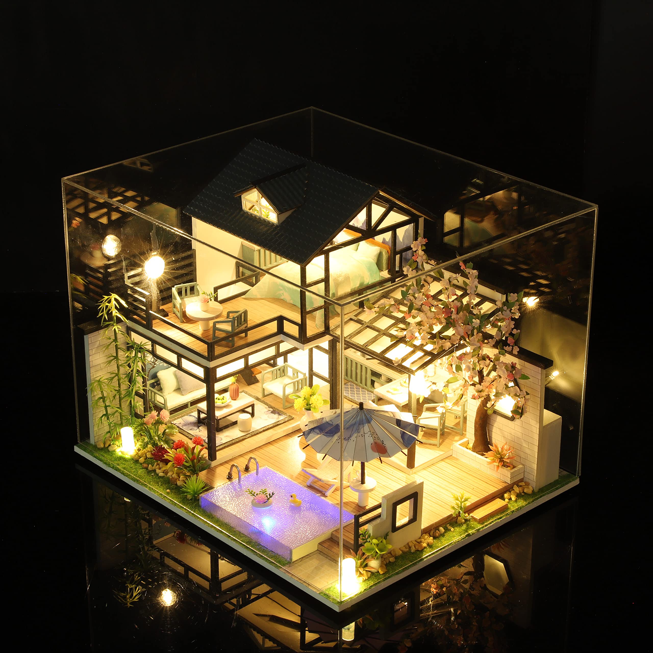 GuDoQi DIY Miniature Dollhouse Kit, Tiny House kit with Music, Miniature House Kit 1:24 Scale, Great Handmade Crafts Gift for Birthday Easter Day, Vintage Courtyard