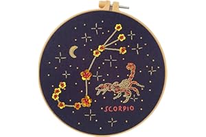 mozhijing constellation Embroidery Kit for Adults with Stamped Pattern, Round Beads for Embroidery DIY Crafting,Cross Stitch Beginner Kits with Frame,Scorpio Embroidery Kit.
