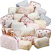 Paterr 20 Pcs Cotton Quilted Makeup Bag Bulk Coquette Cosmetics Bag Flower Aesthetic Essential Pouch Emergency Travel Toiletry Cotton Pouch Gifts for Women