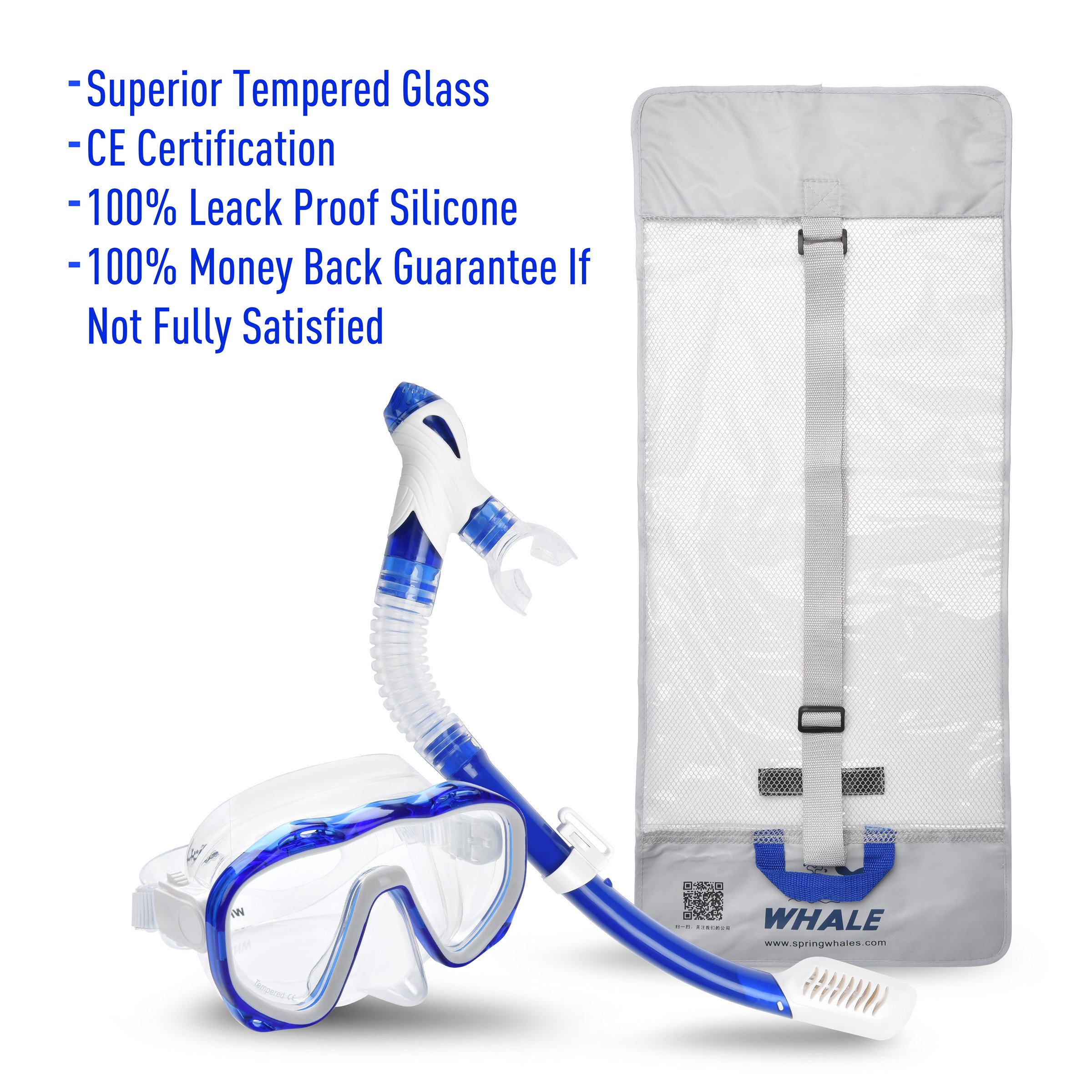 Whale Dive Mask Fin Size Adjustable Snorkel Set New Brand with Snorkeling Gear Bag for Both Men & Women Diving Gear