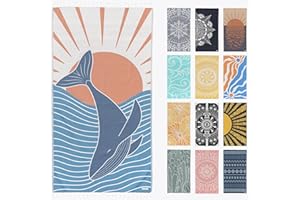 FESHKA Sand Free Turkish Beach Towel (37 x 67) Quick Dry Bath Towel, Oversized Beach Blanket, Lightweight for Travel - Made with 100% Organic Turkish Cotton - Happy Whale