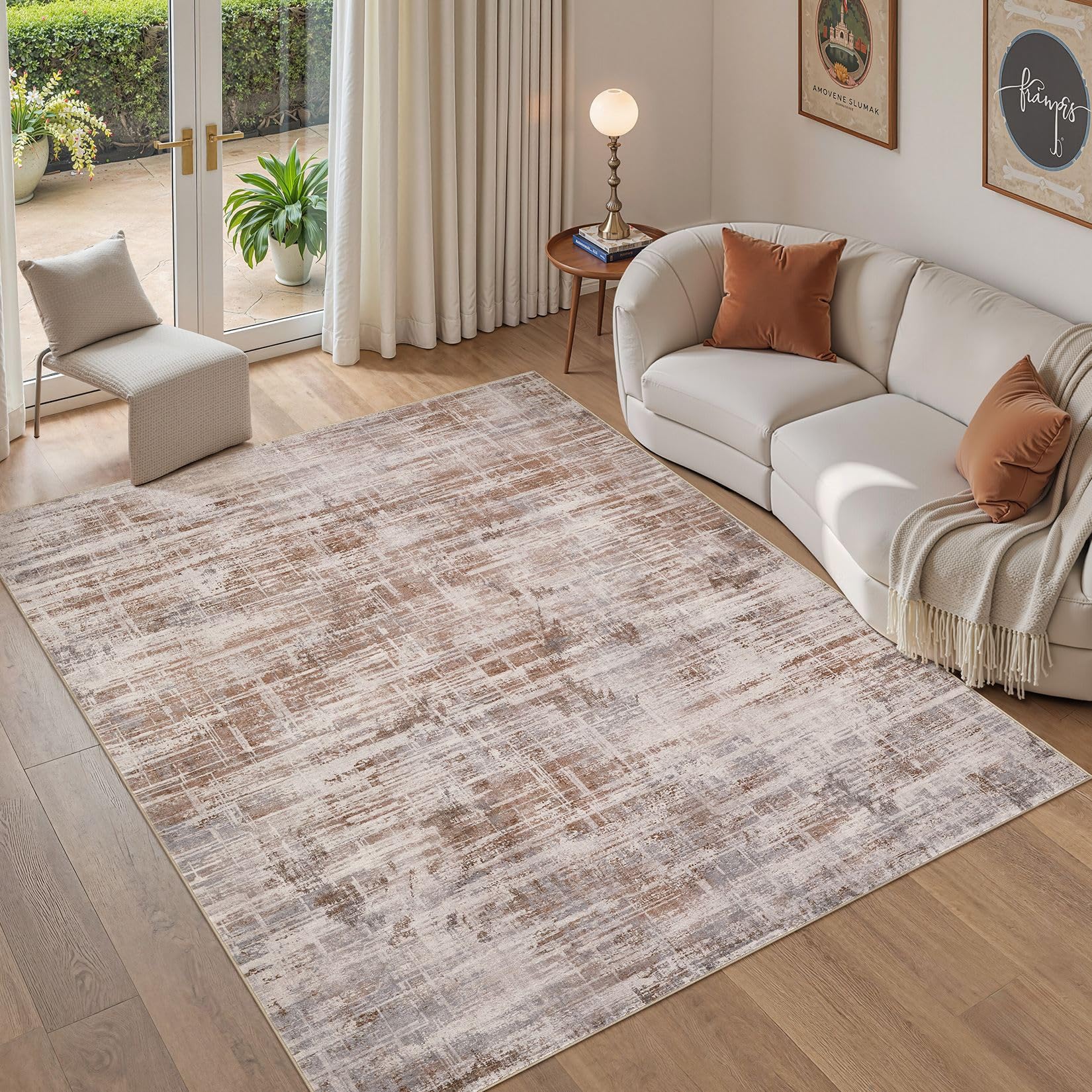 UERMEI Area Rug for Living Room: 5x7 Thickened Washable Neutral Abstract Modern Soft Rugs Non Slip Indoor Floor Stain Resistant Carpet for Bedroom Dining Room Office Nurserys - Red Brown