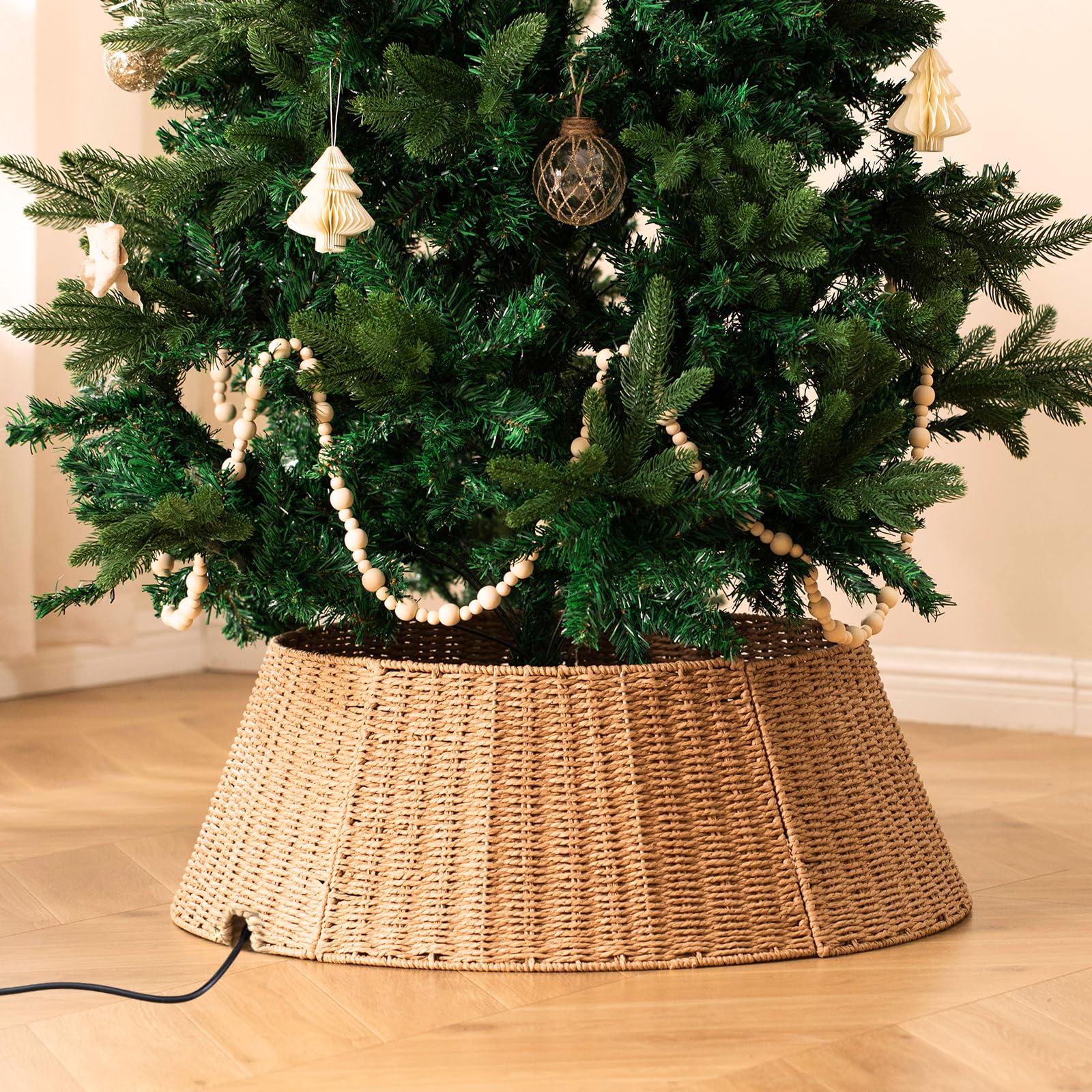 Photo 1 of Voplintra Rustic Farmhouse Christmas Tree Collar - Holiday Decorations - Natural Woven Wicker Tree Base Cover, Basket Ring for Artificial Trees, Stable & Odorless