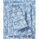 Mooreeke Cozy Vintage Microfiber Printed Full Sheet Set - Soft & Breathable Percale Blue Paisley Bed Sheets with Extra Deep Pocket - Non-Slip Fitted Design - Blue Flower Pattern - Full