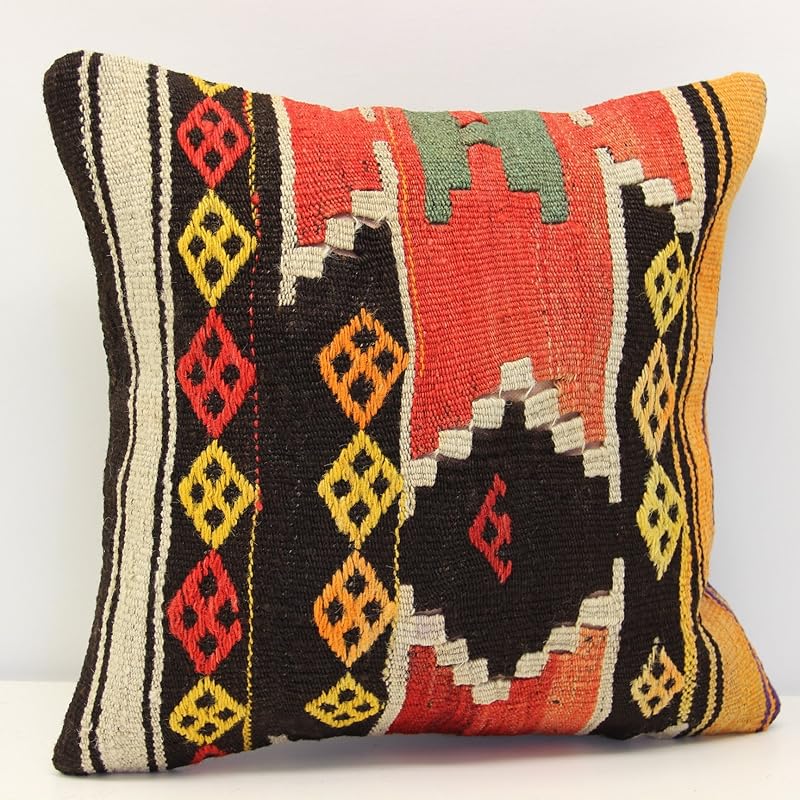 Throw kilim pillow cover 16x16 inch (40x40 cm) Decorative Boho kelim pillow cover