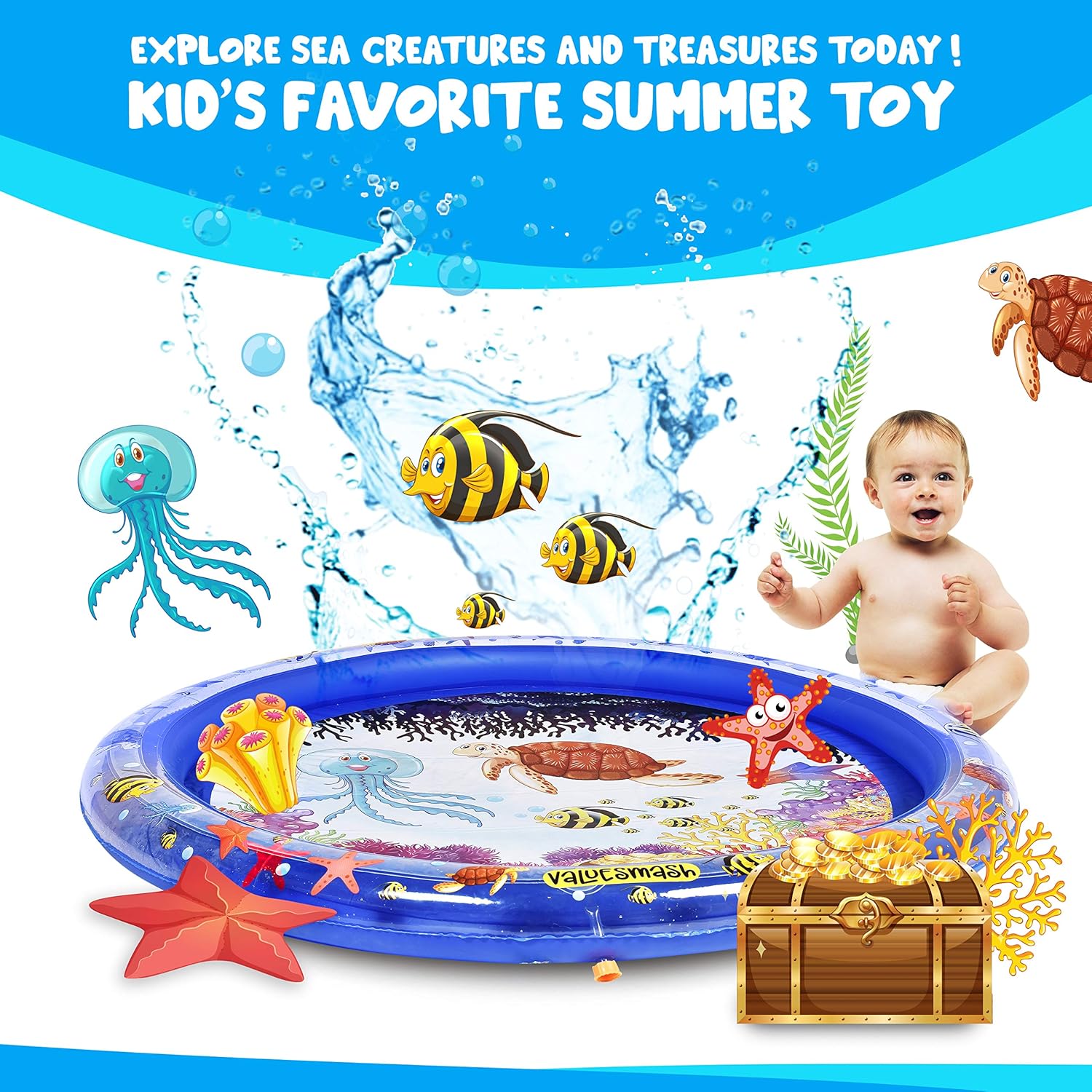 RFAQK Air Inflatable Splash Pad and Pool for Toddlers and Dogs-4 in 1 Sprinkler for Kids and Pets with Toys-Durable Wading Kiddie Pool-Outdoor Water Toys for Ages 1-12 Years Old: Toys & Games
