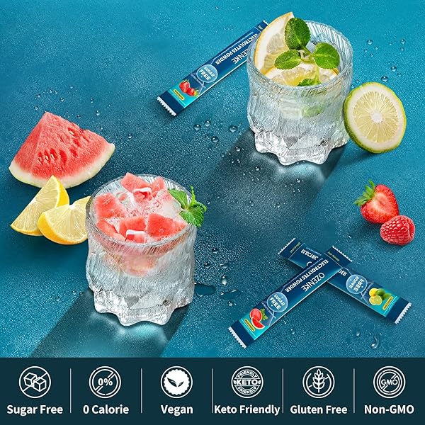 OZENKE ELECTROLYTES POWDER PACKETS, HYDRATION PACKETS, ELECTROLYTES POWDER NO SUGAR, PORTABLE ELECTROLYTE DRINK MIX FOR RAPID HYDRATION, SUGAR FREE & LOW SODIUM | 0 CALORIE | 7 FLAVORS | 20 STICKS