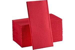 MOYES HOME Red Paper Napkins | Linen Feel Guest Disposable Cloth Like Dinner Napkins | Hand Towels | Soft, Absorbent, Paper Hand Napkins for Kitchen, Bathroom, Parties, Weddings, Dinners | 50 Pack