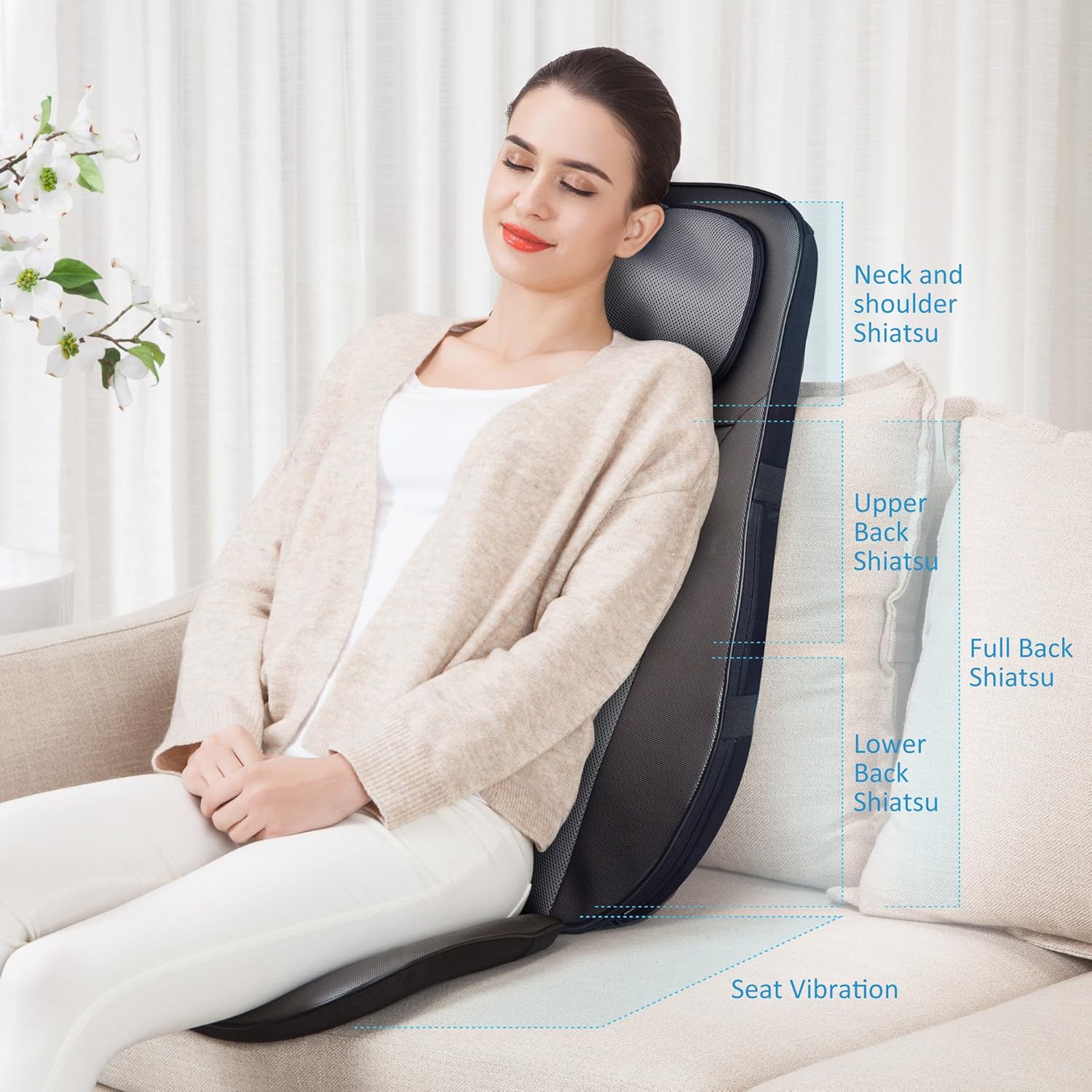 Snailax Shiatsu Neck & Back Massager with Heat, Full Back Kneading Shiatsu or Rolling Massage - Image 4