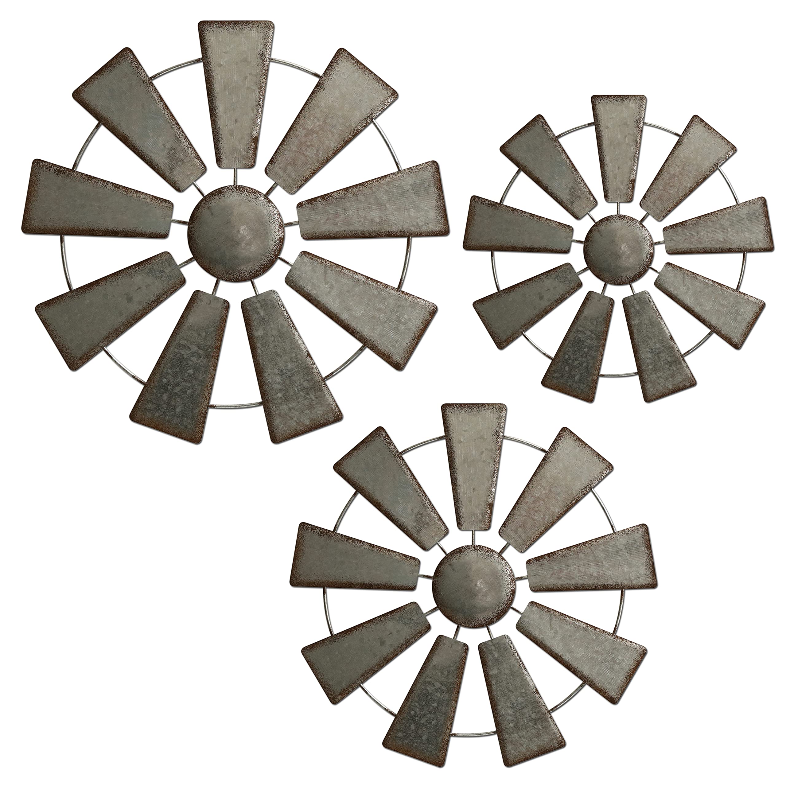 Photo 1 of COLLECTIVE HOME - 3 Pcs Metal Windmill, Galvanized Hanging Wall Decor, Farmhouse Wall Sculpture, 3D 13/11/9.5 Inch Wall Art for Office Living Room Bedroom (Windmill)