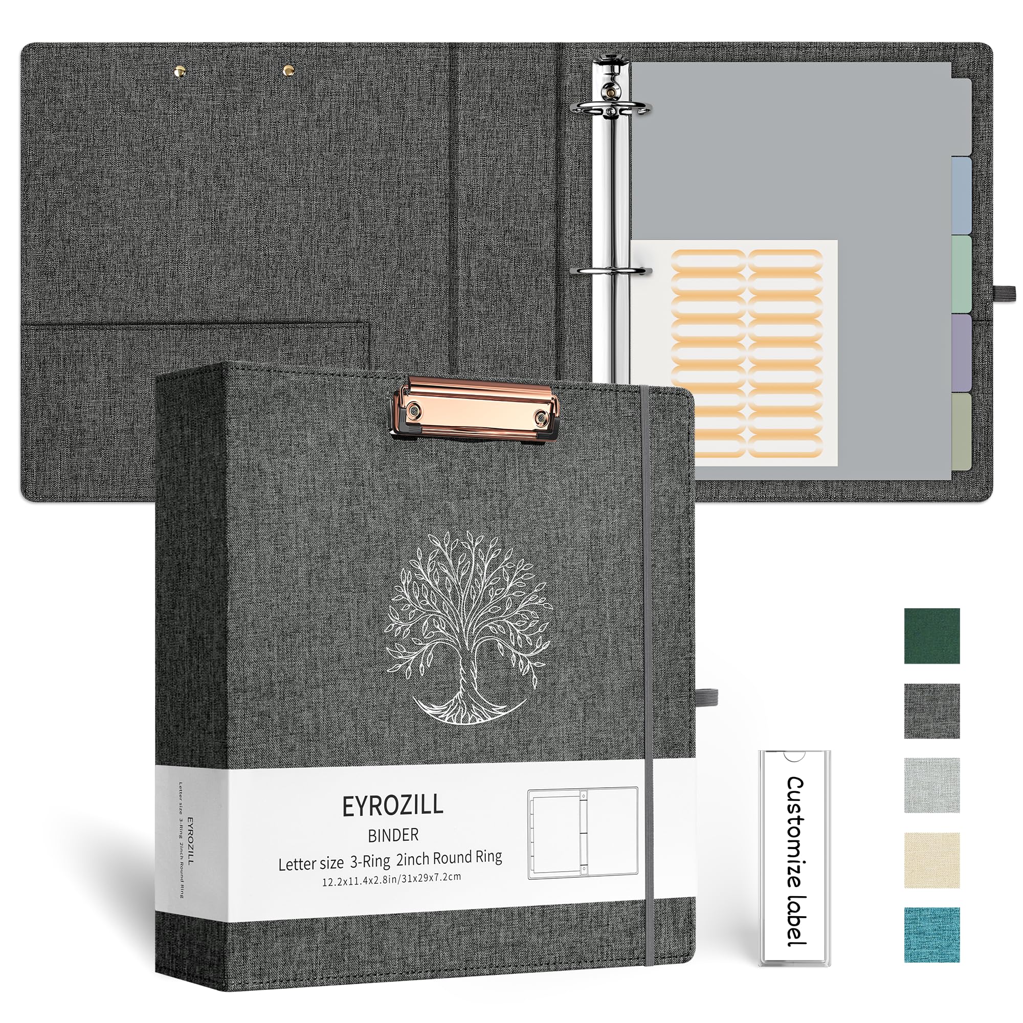 Photo 1 of EYROZILL 3 Ring Binder 2 Inch, Binder for Letter Size (11" x 8.5") with 5 Tab Dividers, File Folder Labels and Low Profile Clipboards, Life Tree